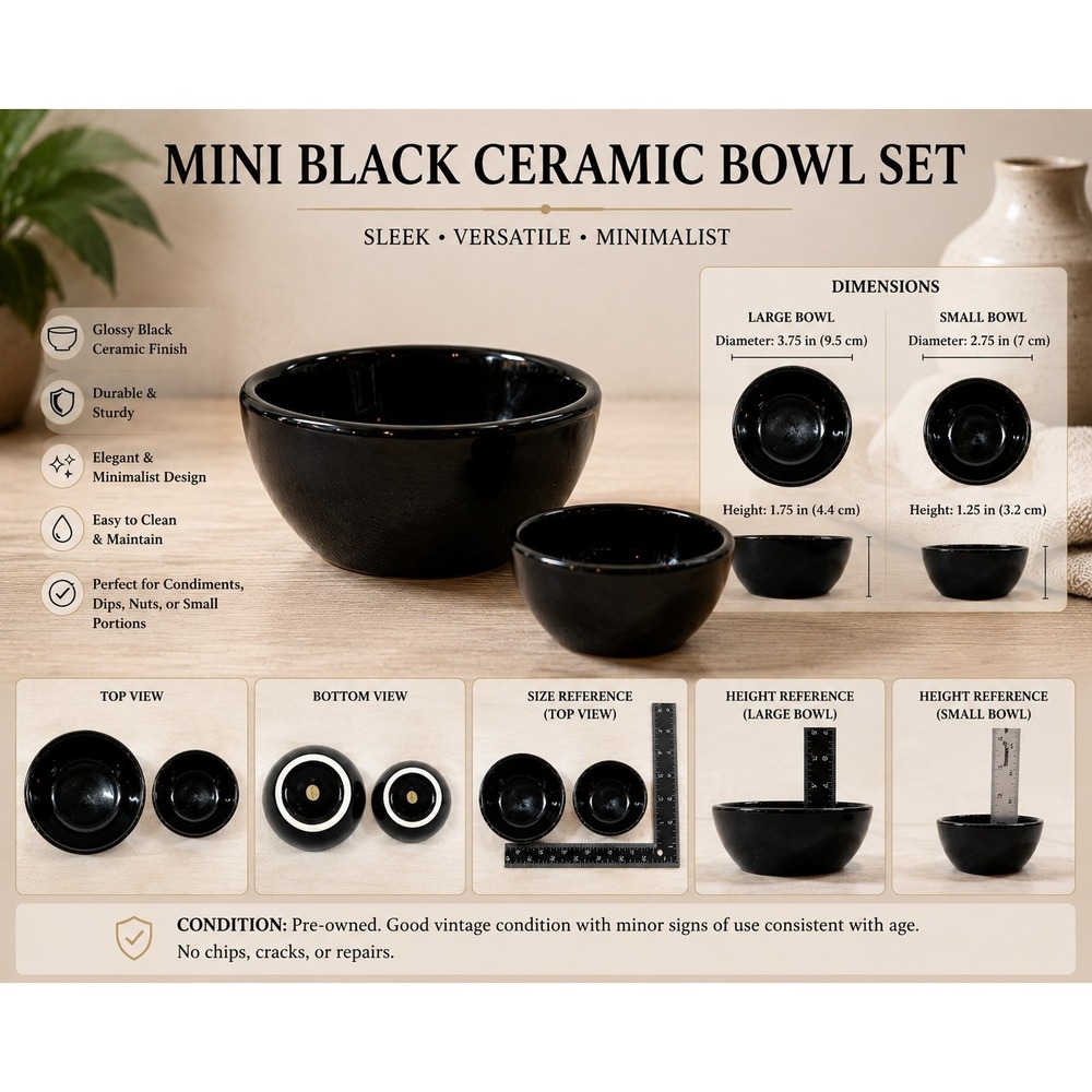 Mini Black Ceramic Bowl Set Minimalist Round Sauce Cups Dips Condiments 2pc